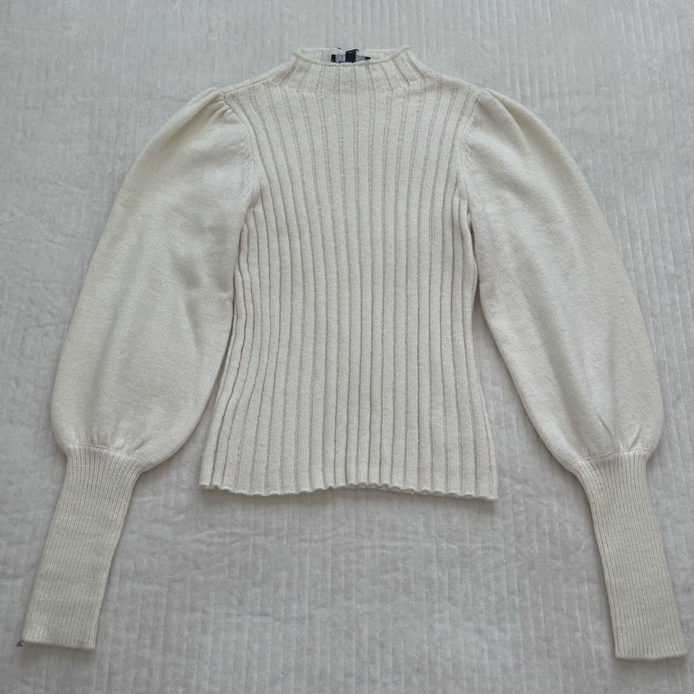 Express Cream Ribbed Balloon Sleeve Top | New with tags